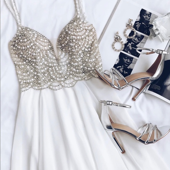 White Beaded Rhinestone Maxi Dress - Picture 2 of 7